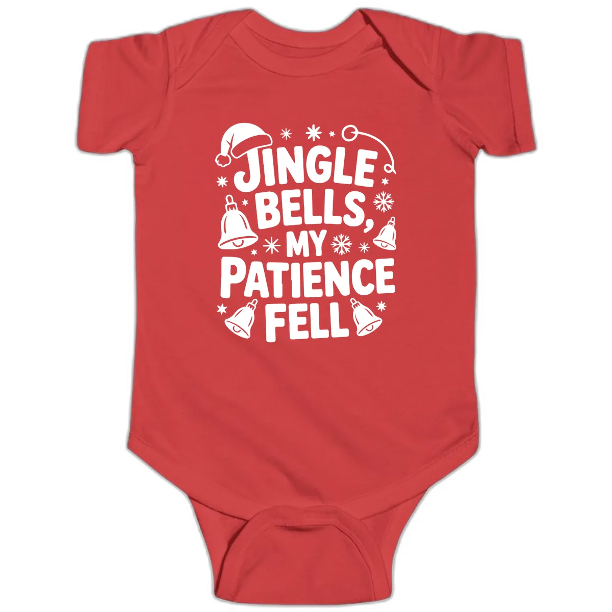 Jingle Bells My Patience Fell Baby Onesie in Red
