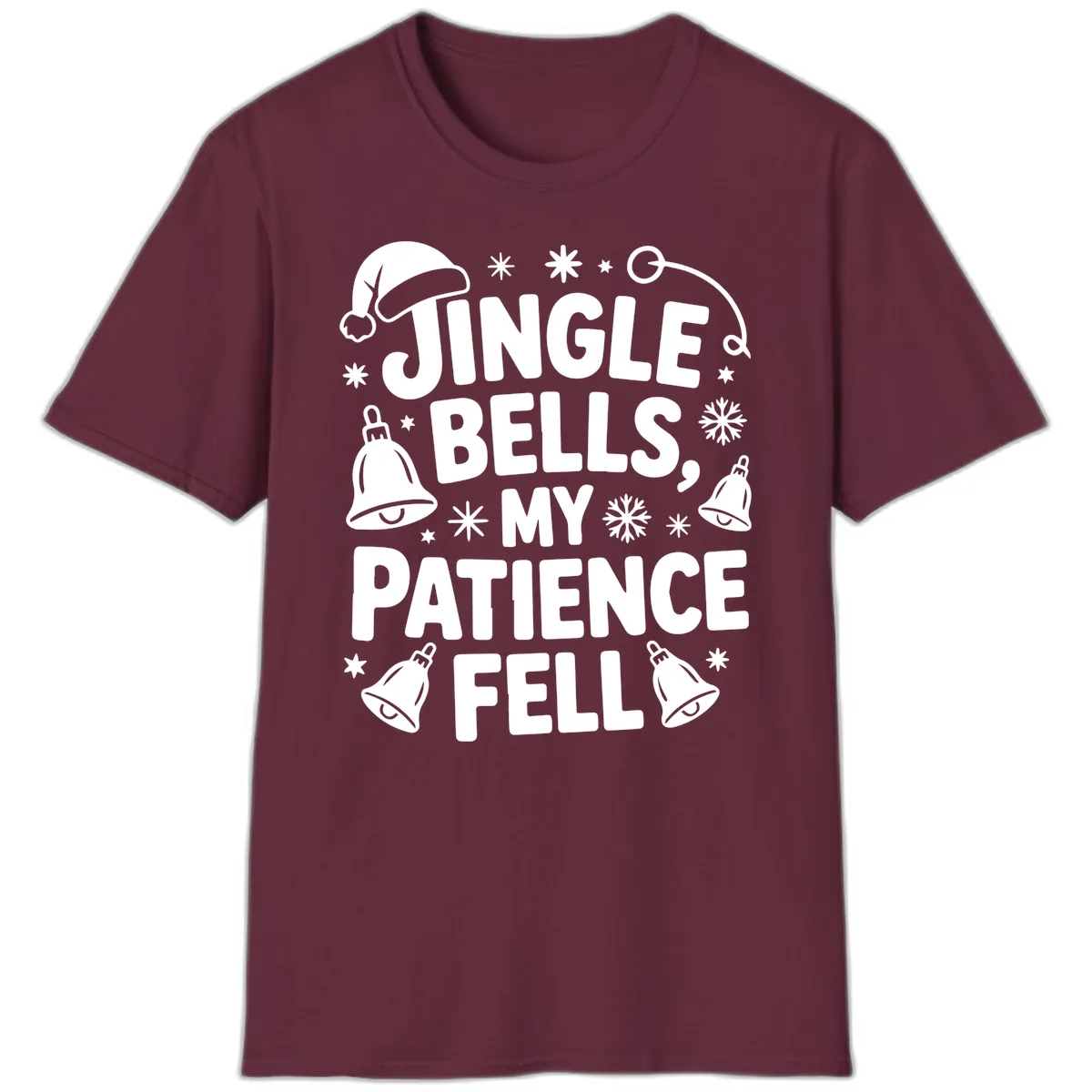 Jingle Bells My Patience Fell T-Shirt in Maroon