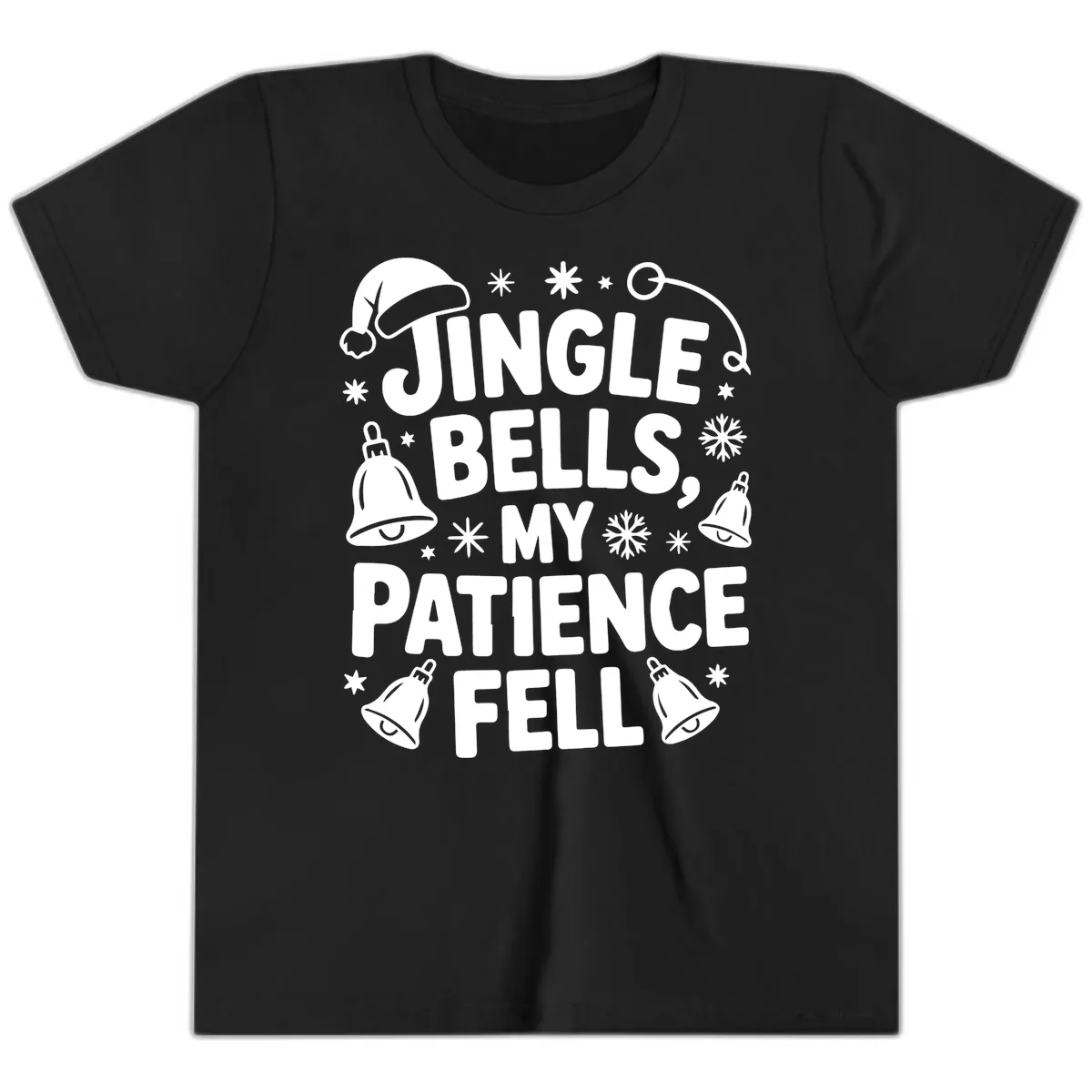 Jingle Bells My Patience Fell Youth T-Shirt in Black