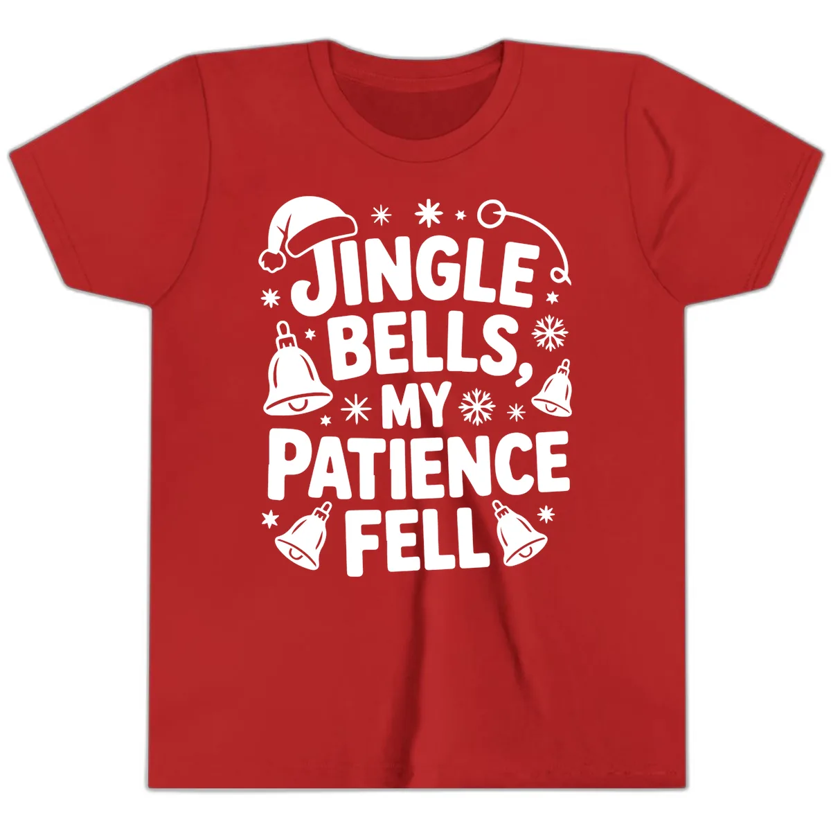 Jingle Bells My Patience Fell Youth T-Shirt in Red