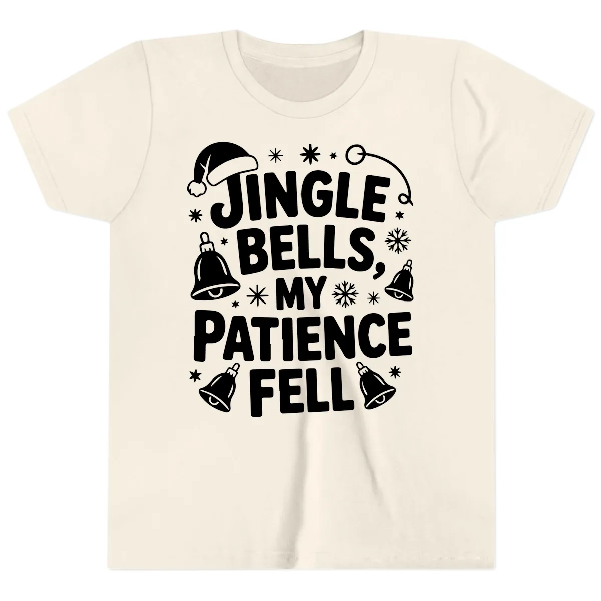 Jingle Bells My Patience Fell Youth T-Shirt in Natural