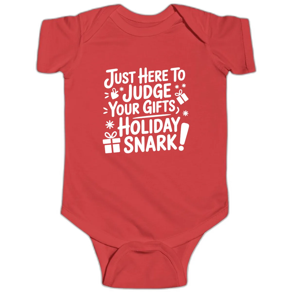 Just Here For Holiday Snark Baby Onesie in Red