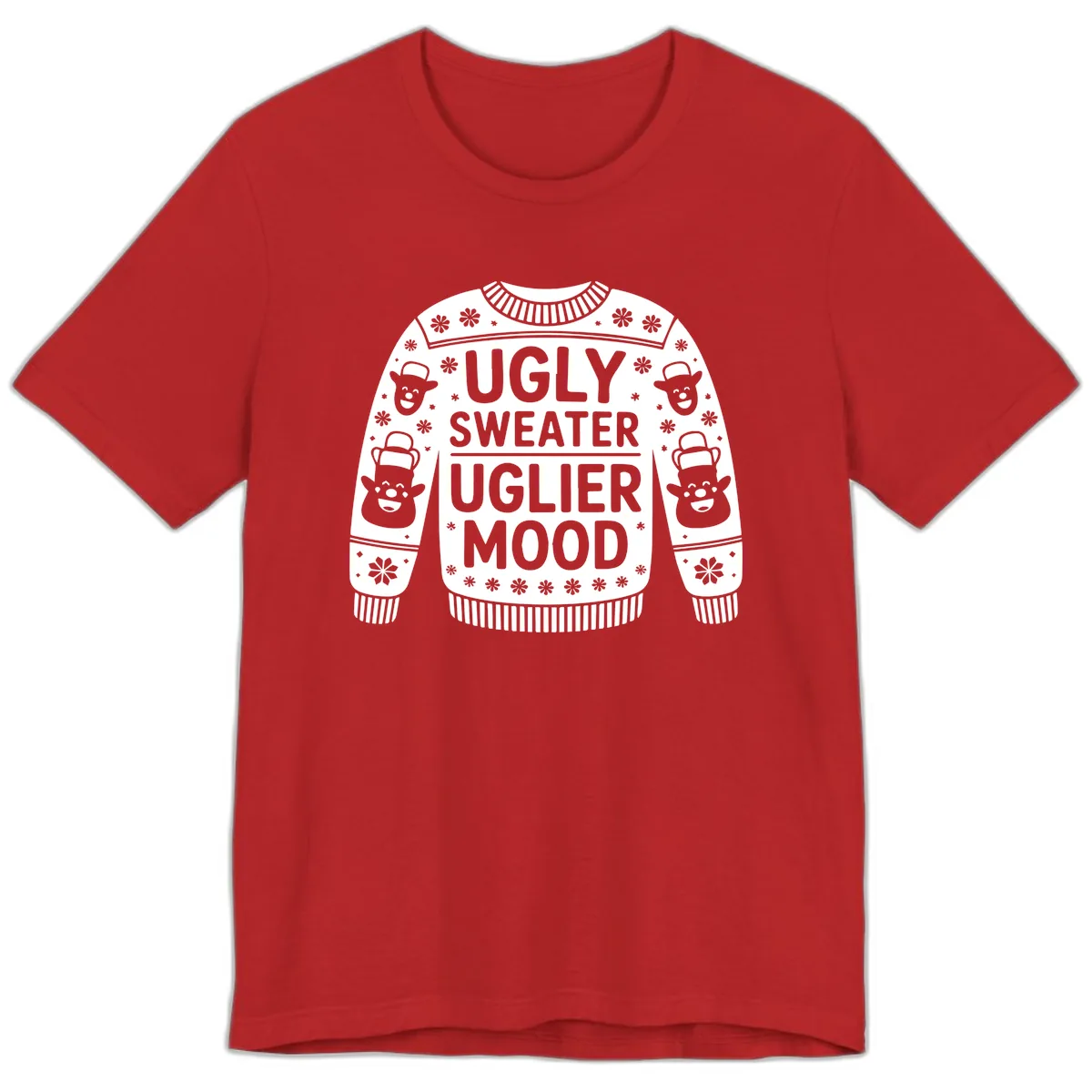 Ugly Sweater Uglier Mood Graphic Premium T-Shirt in Red