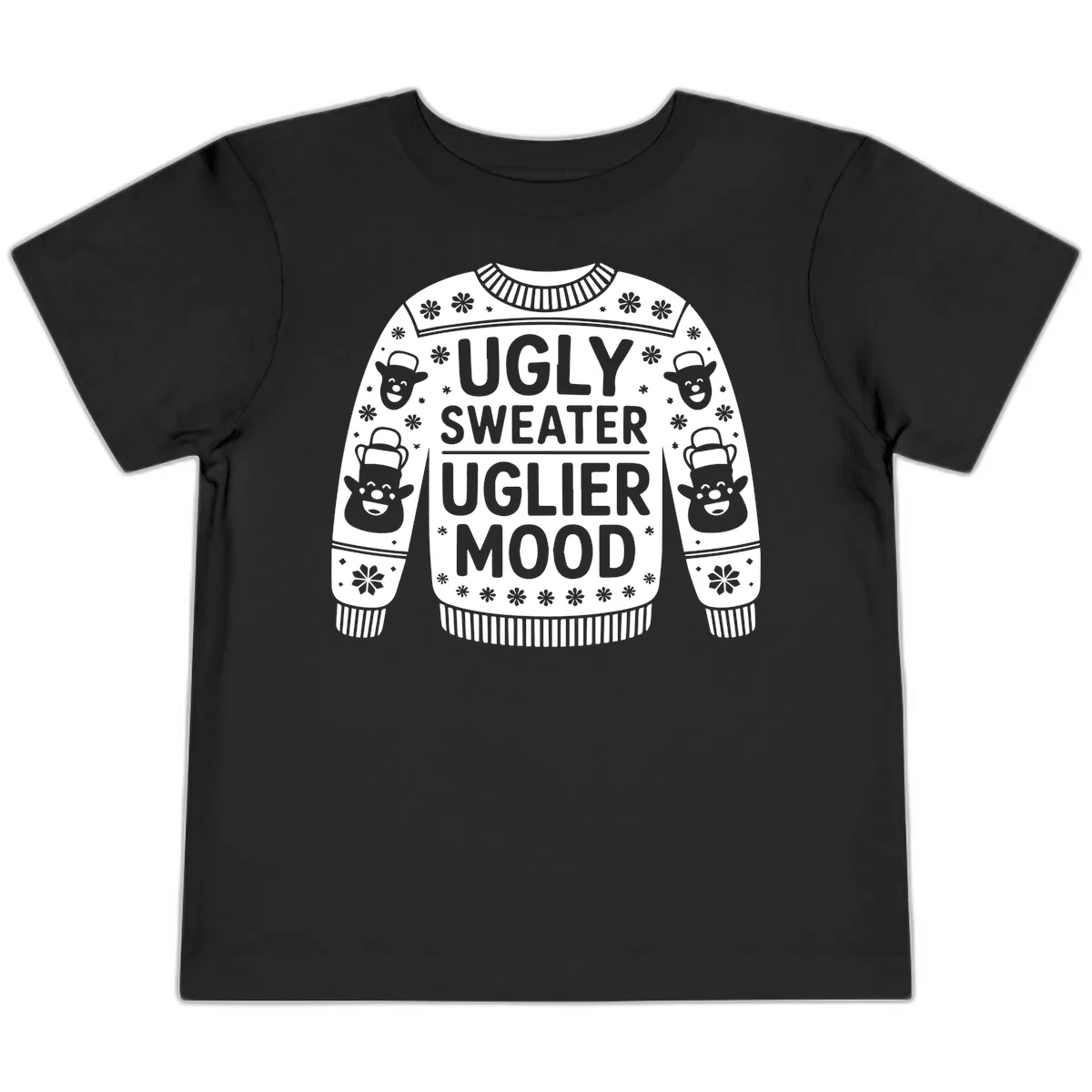 Ugly Sweater Uglier Mood Graphic Toddler T-Shirt in Black