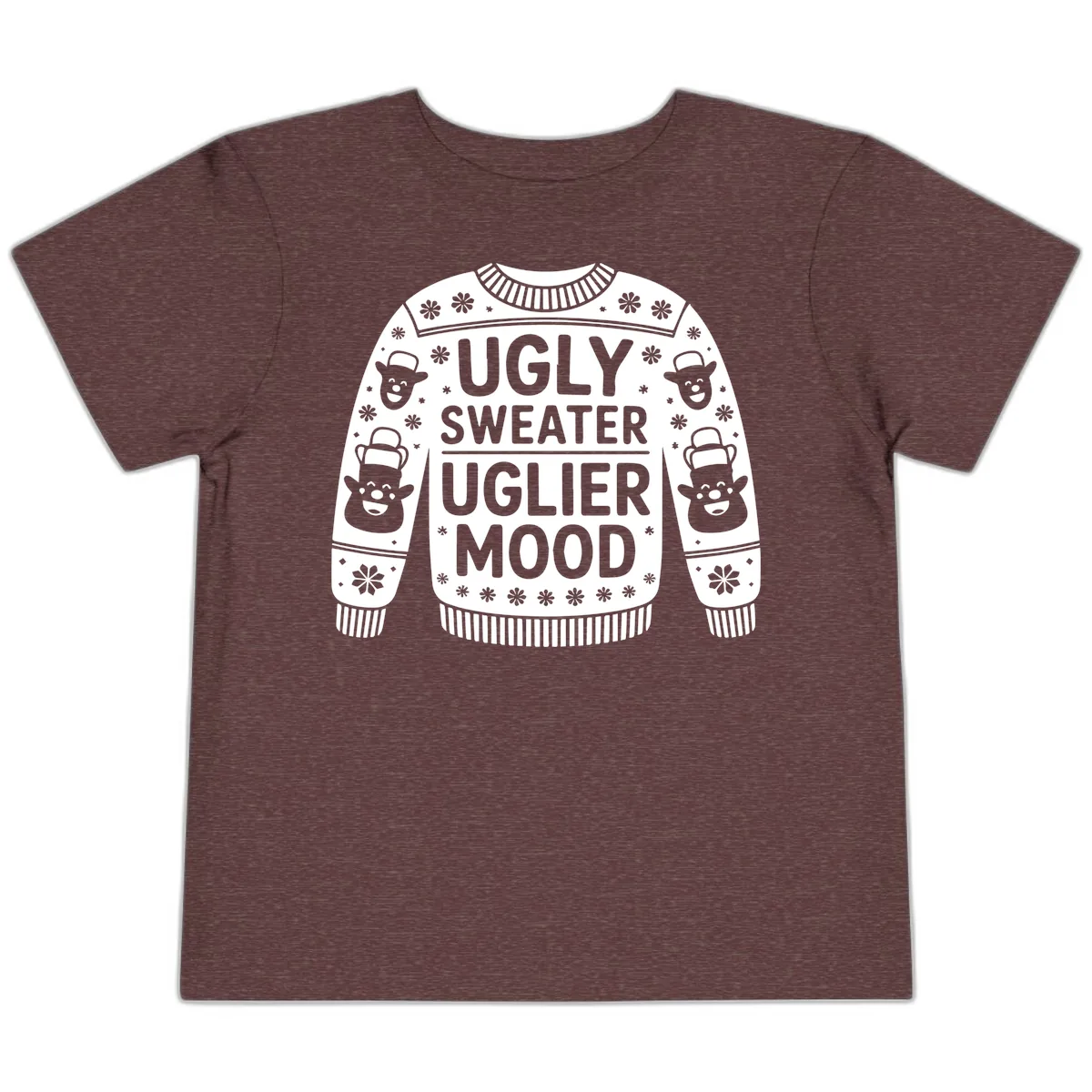 Ugly Sweater Uglier Mood Graphic Toddler T-Shirt in Heather Maroon