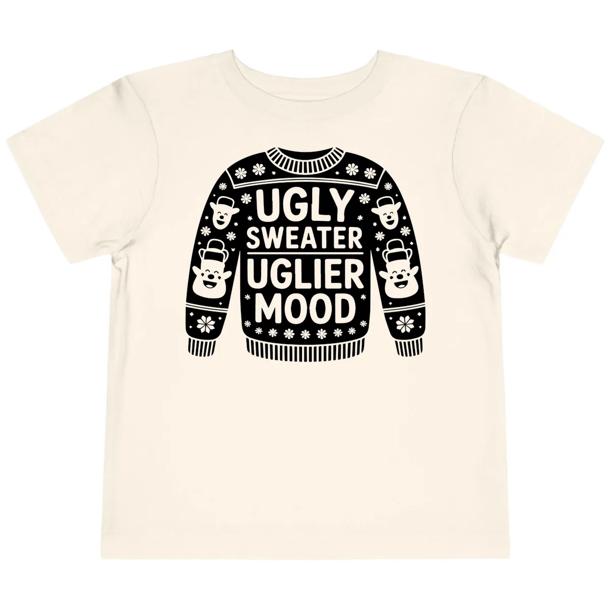 Ugly Sweater Uglier Mood Graphic Toddler T-Shirt in Natural