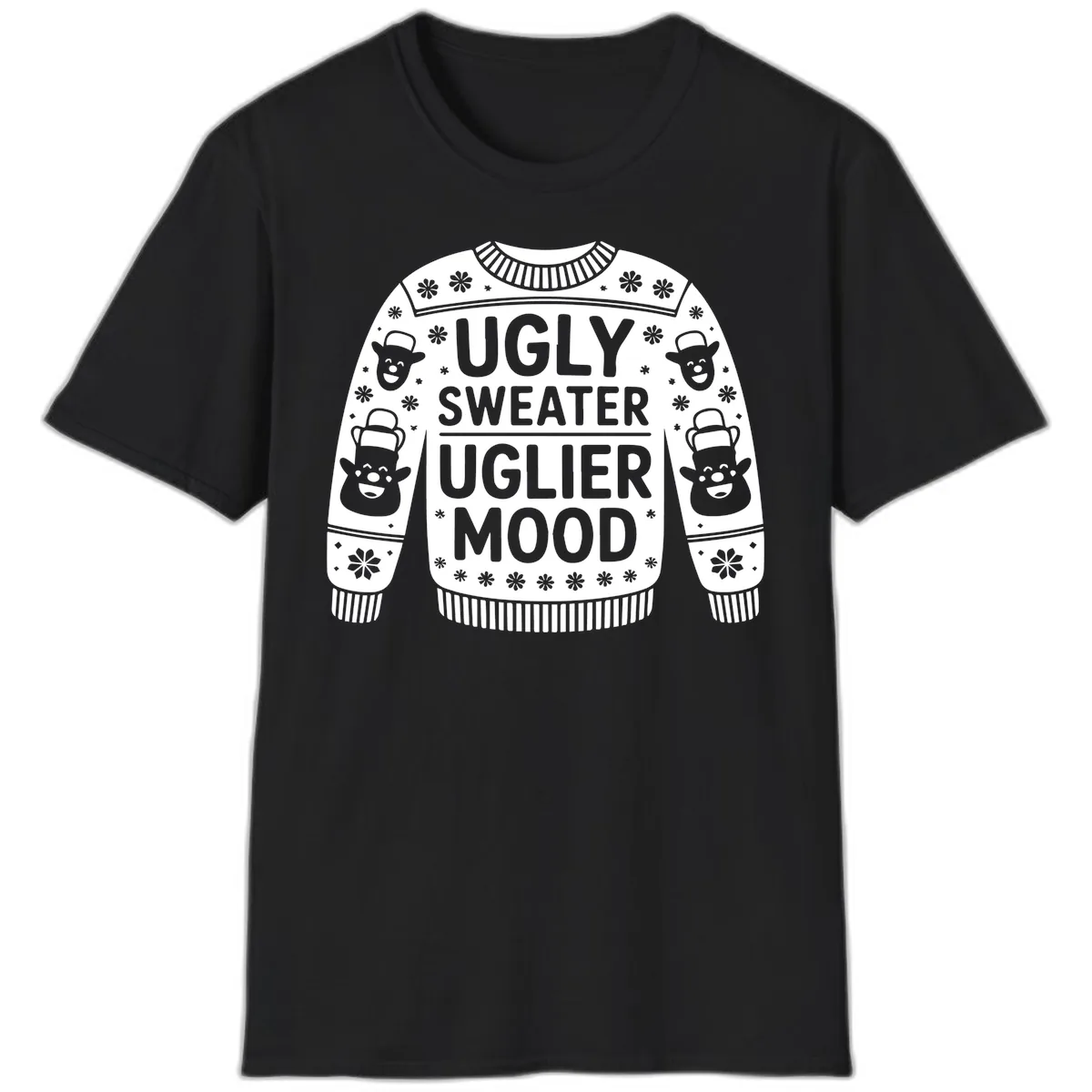 Ugly Sweater Uglier Mood Graphic T-Shirt in Black