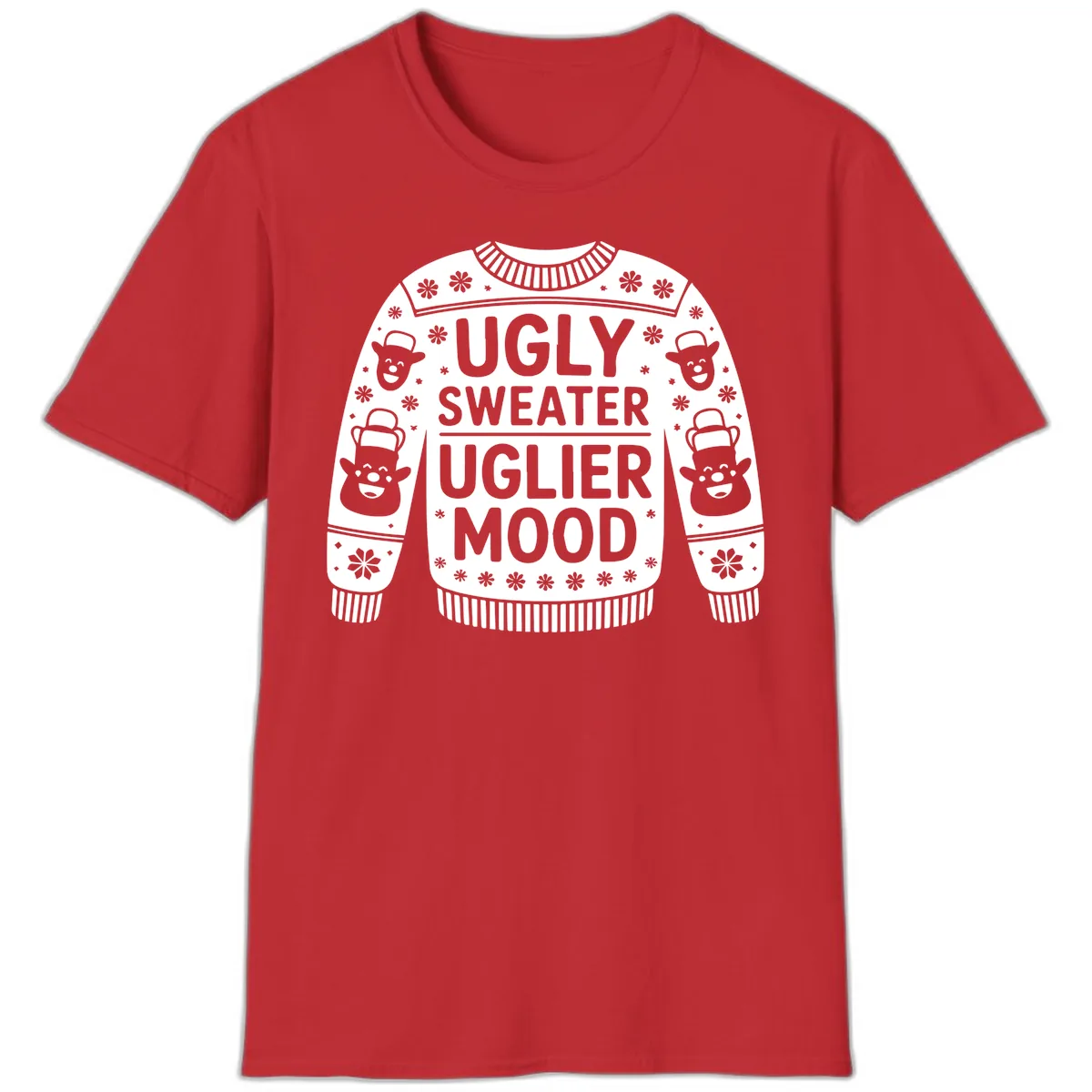 Ugly Sweater Uglier Mood Graphic T-Shirt in Red
