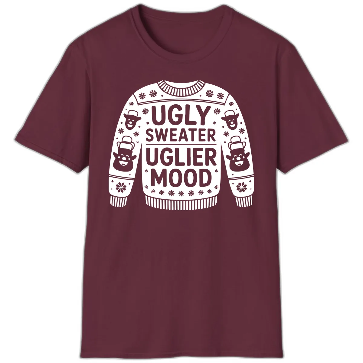 Ugly Sweater Uglier Mood Graphic T-Shirt in Maroon