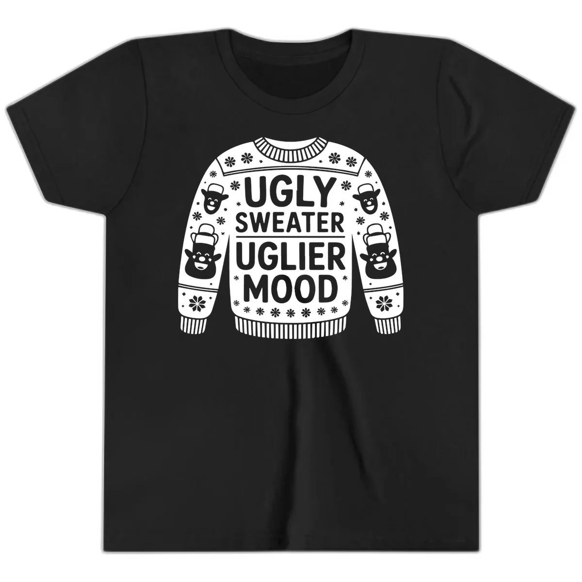 Ugly Sweater Uglier Mood Graphic Youth T-Shirt in Black