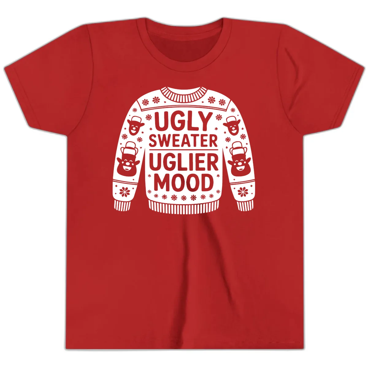 Ugly Sweater Uglier Mood Graphic Youth T-Shirt in Red