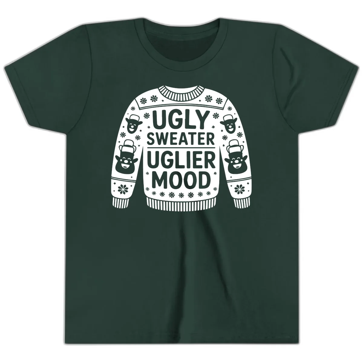 Ugly Sweater Uglier Mood Graphic Youth T-Shirt in Forest