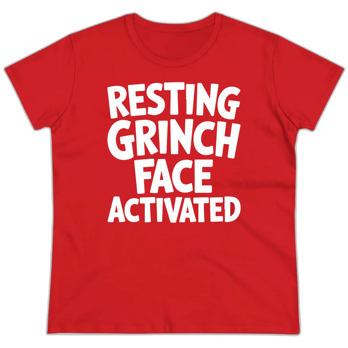 Resting Grinch Face Activated Typography Ladies Tee in Red