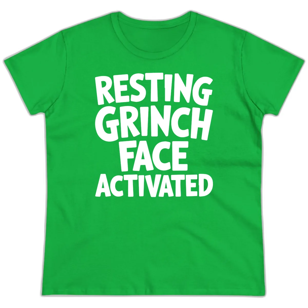 Resting Grinch Face Activated Typography Ladies Tee in Irish Green