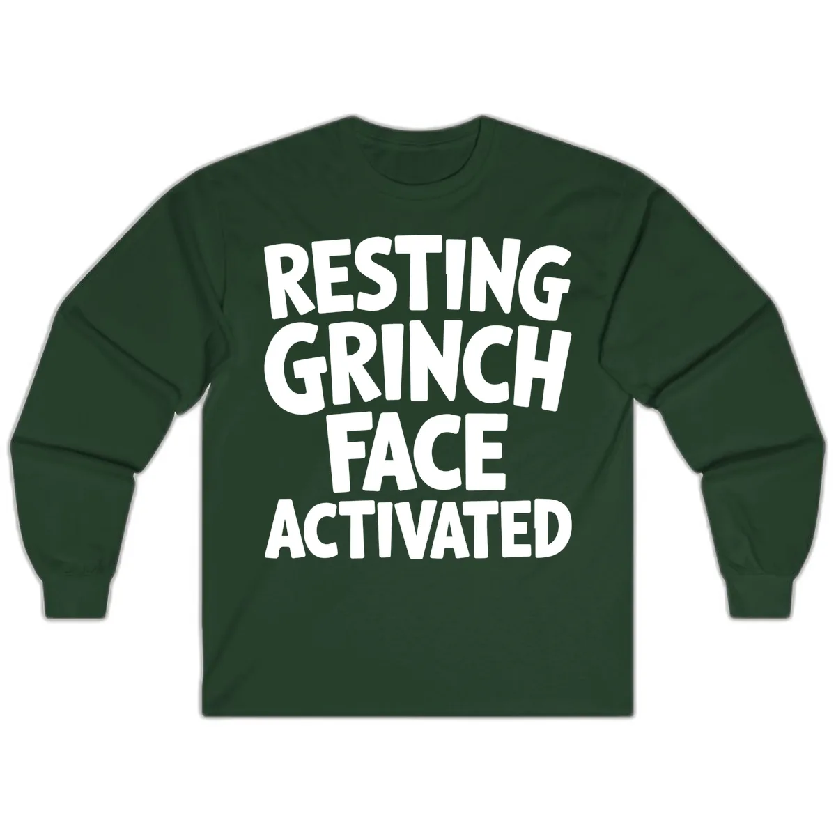 Resting Grinch Face Activated Typography Long Sleeve in Forest Green
