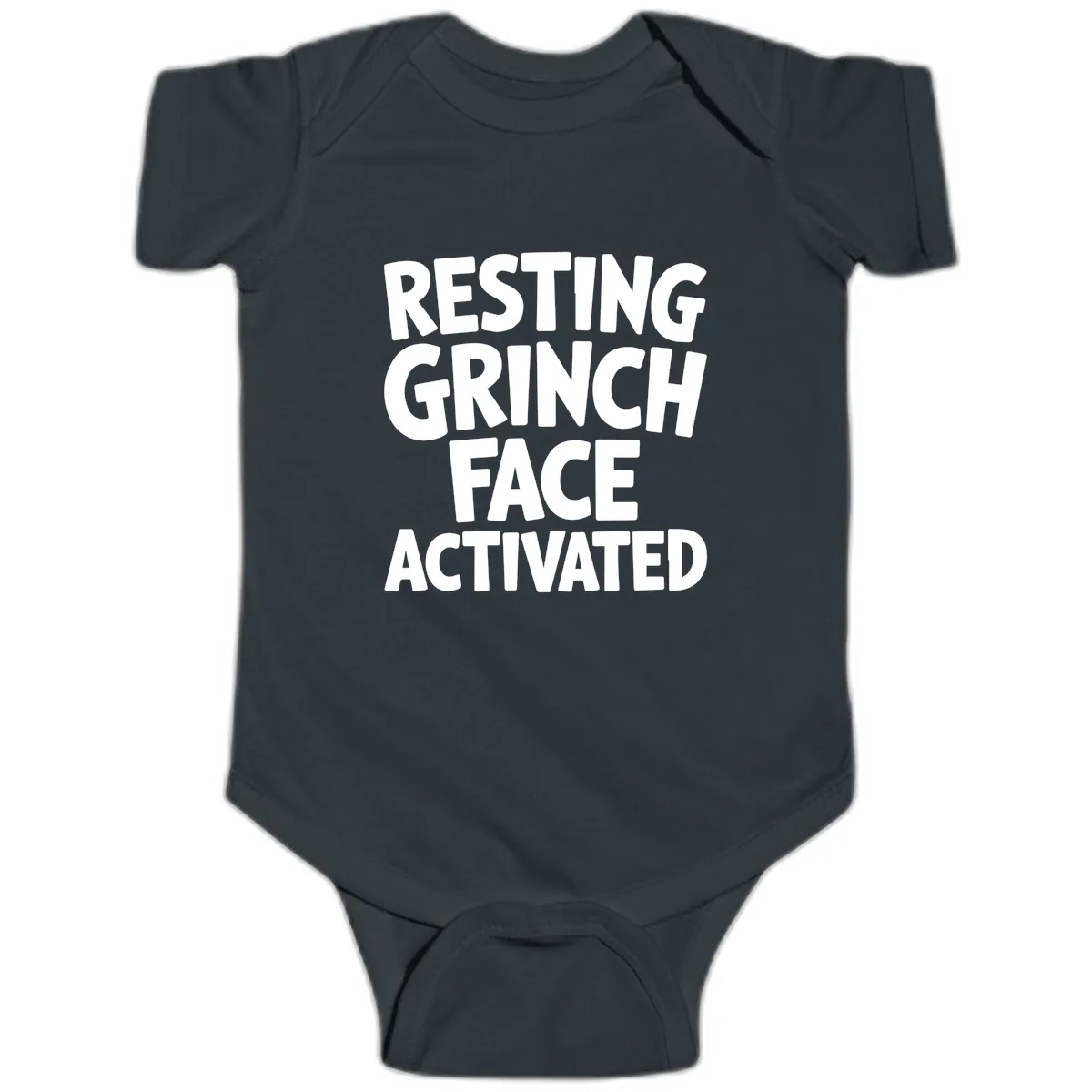 Resting Grinch Face Activated Typography Baby Onesie in Black