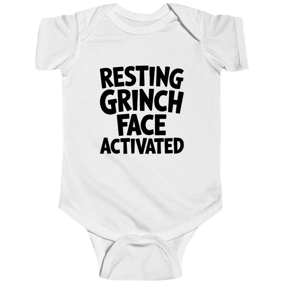 Resting Grinch Face Activated Typography Baby Onesie in White