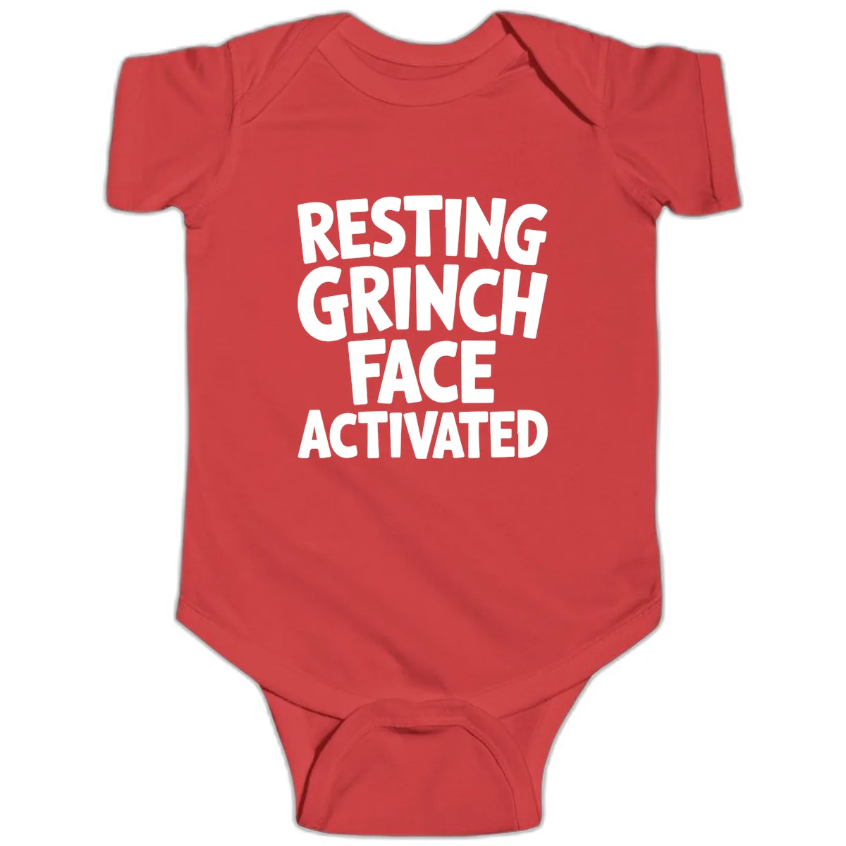 Resting Grinch Face Activated Typography Baby Onesie in Red