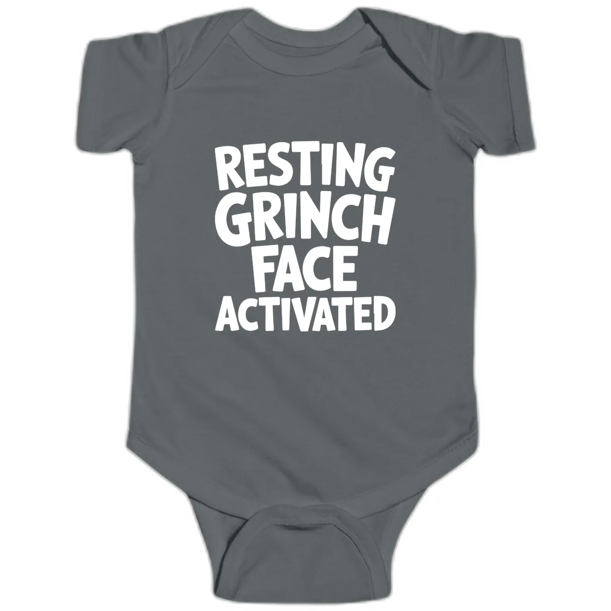 Resting Grinch Face Activated Typography Baby Onesie in Charcoal