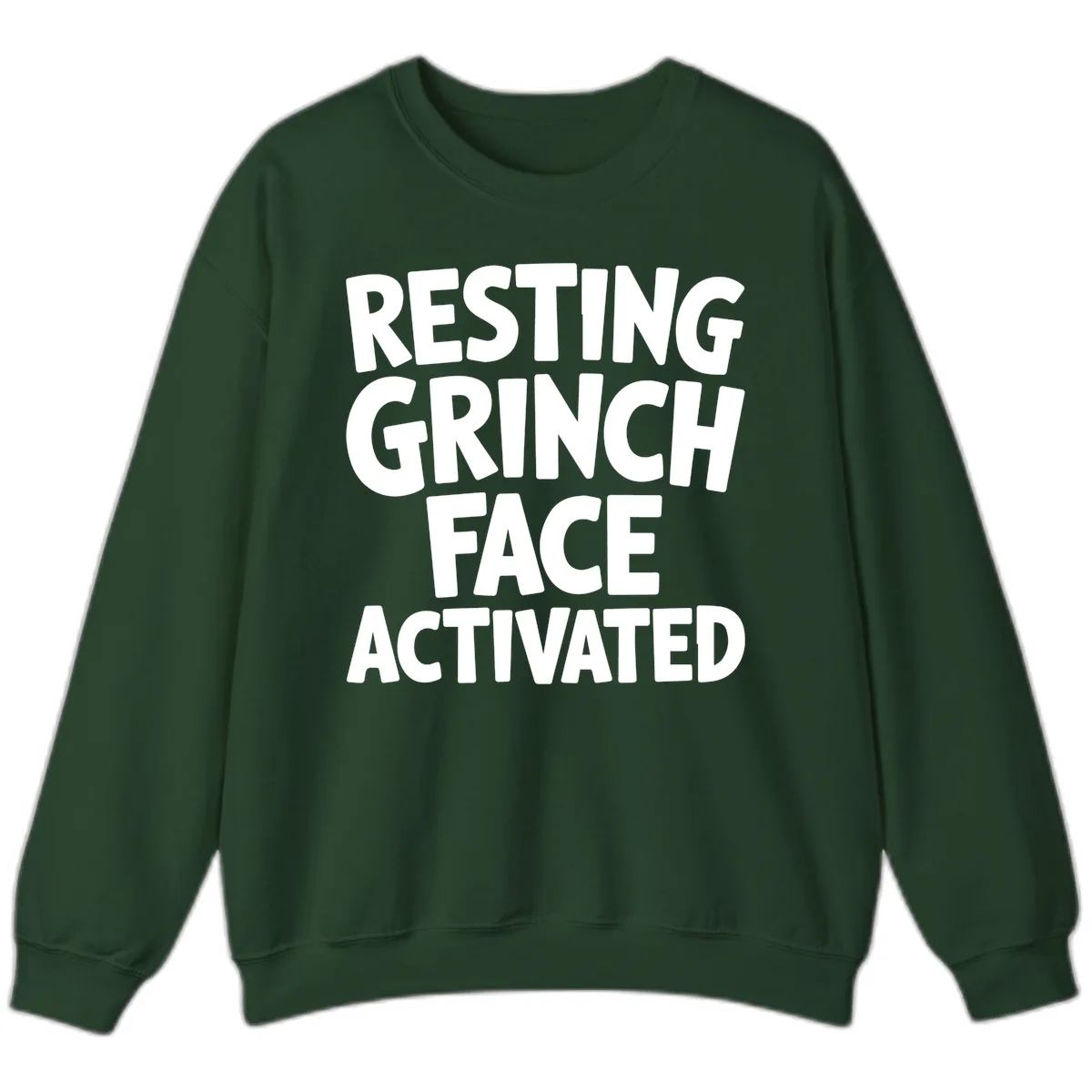 Resting Grinch Face Activated Typography Sweatshirt in Forest Green
