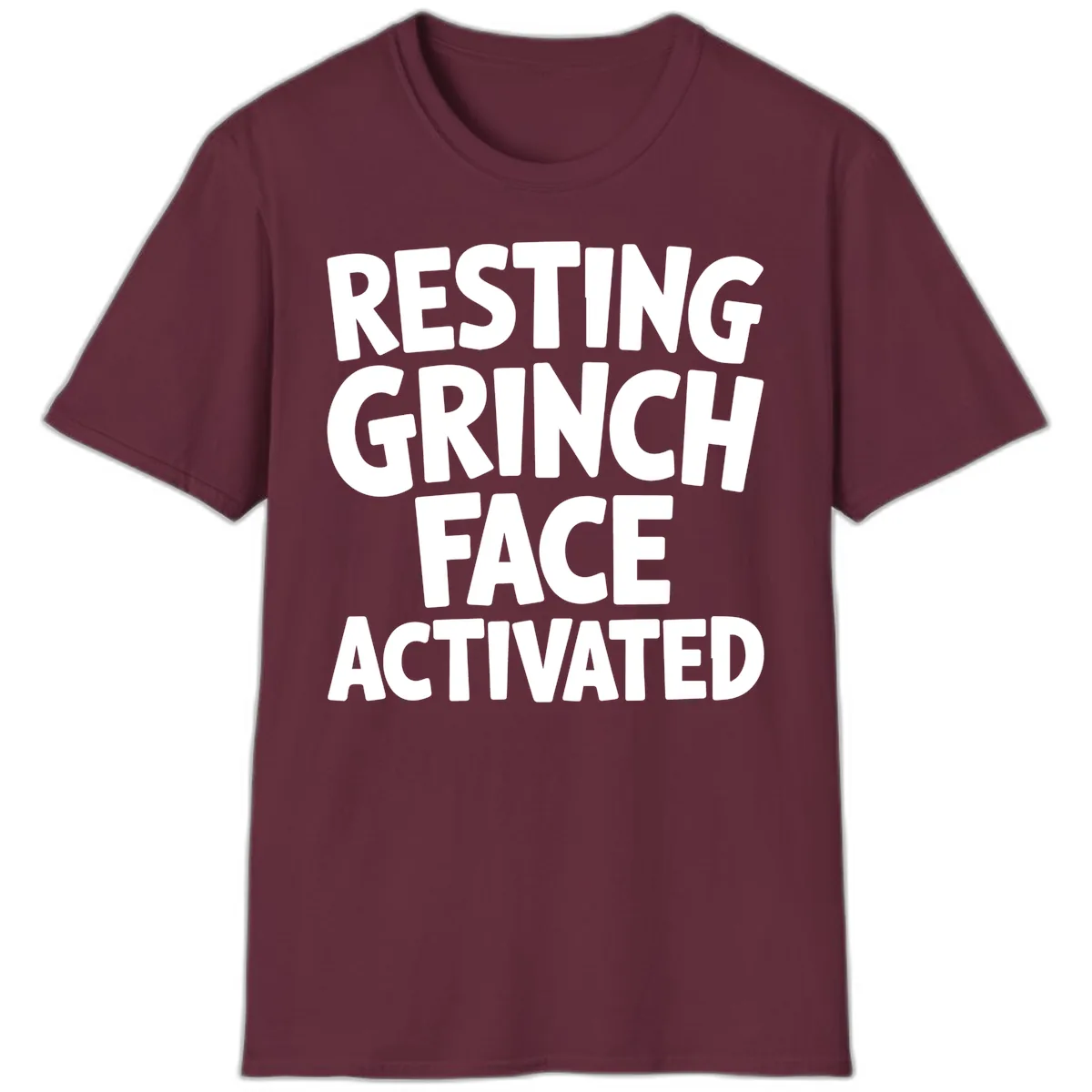 Resting Grinch Face Activated Typography T-Shirt in Maroon