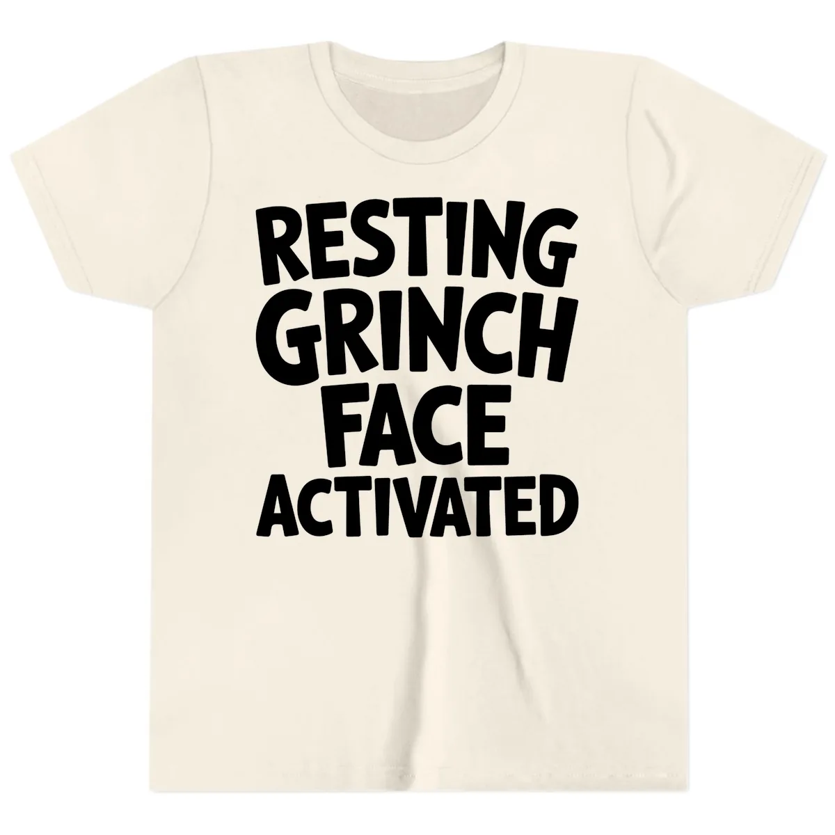 Resting Grinch Face Activated Typography Youth T-Shirt in Natural