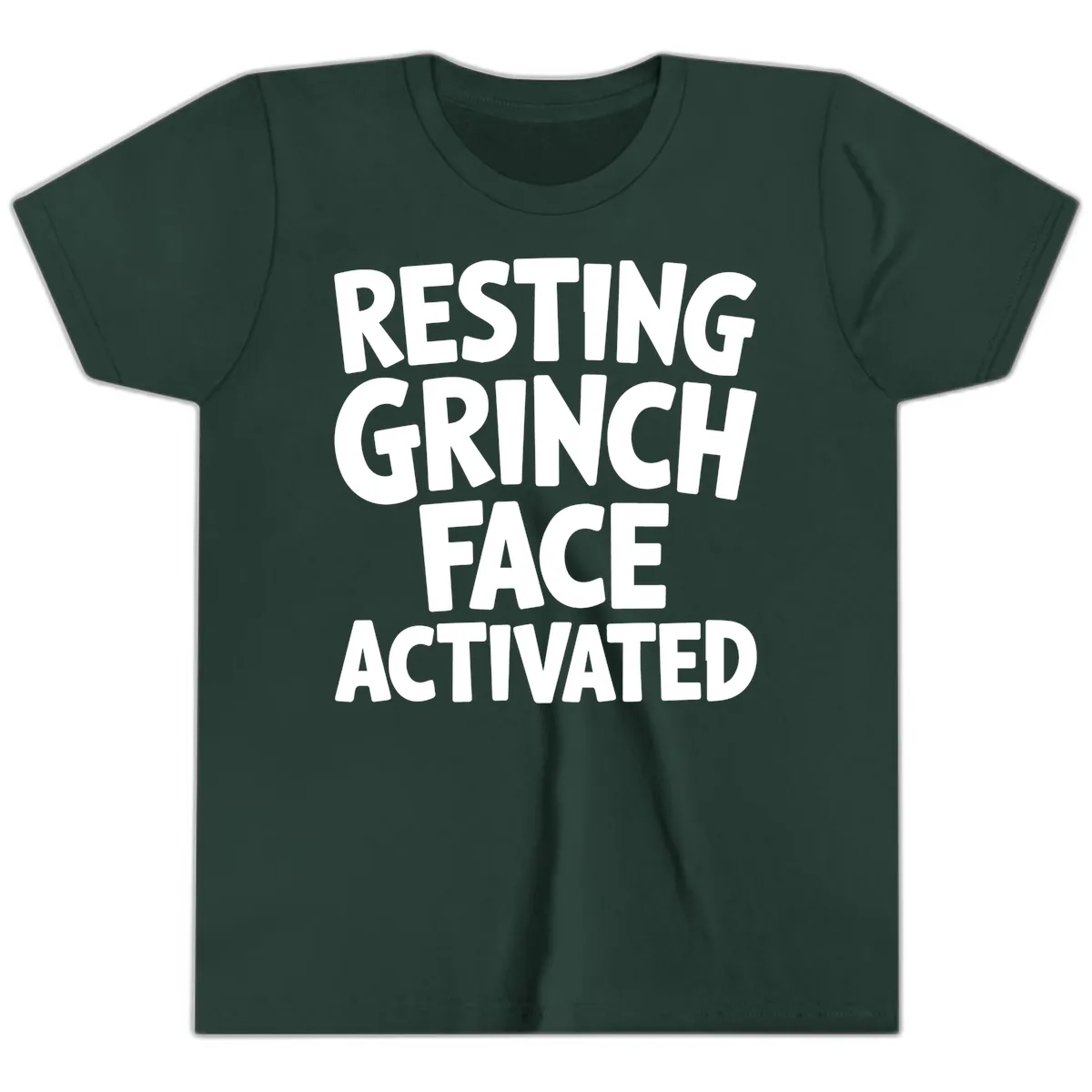 Resting Grinch Face Activated Typography Youth T-Shirt in Forest