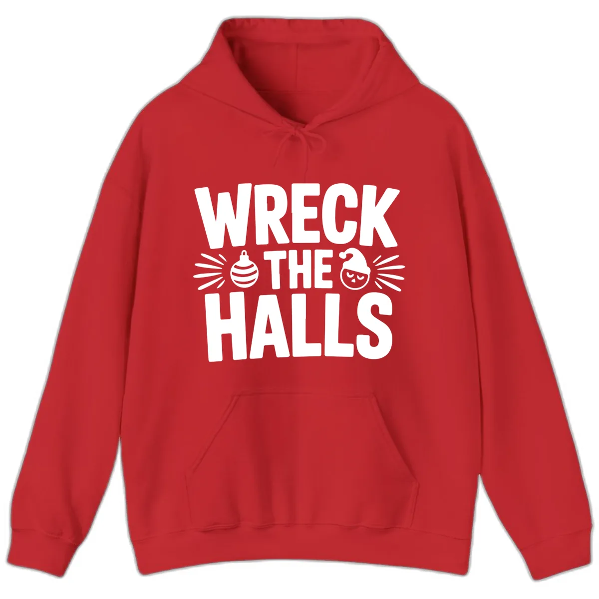 Wreck The Halls Christmas Phrase Design Hoodie in Red