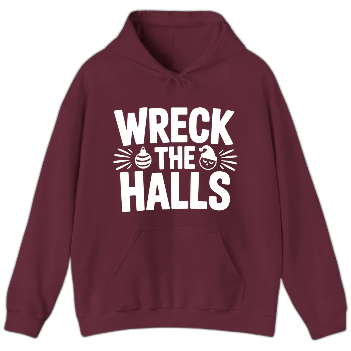 Wreck The Halls Christmas Phrase Design Hoodie in Maroon