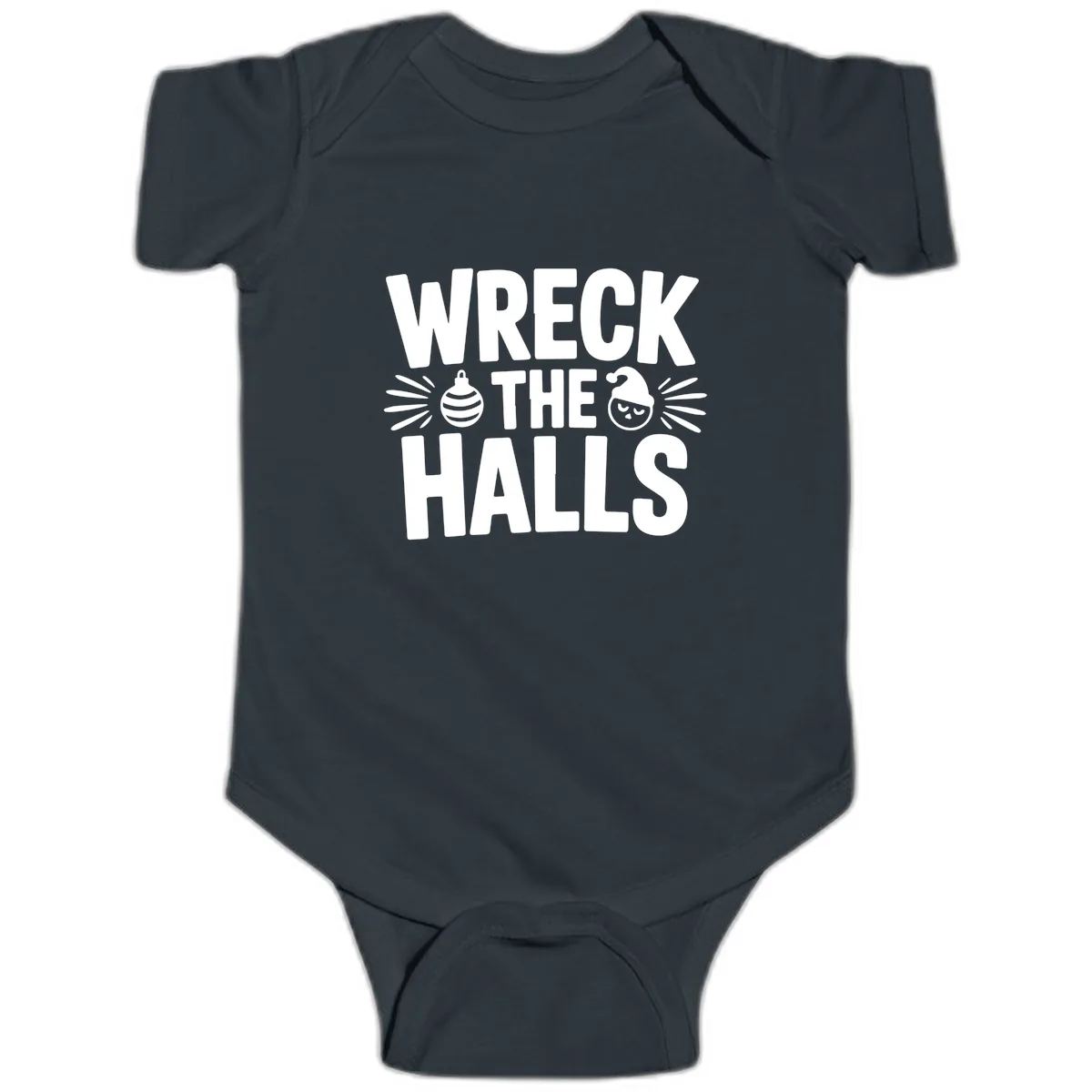 Wreck The Halls Christmas Phrase Design Baby Onesie in Black