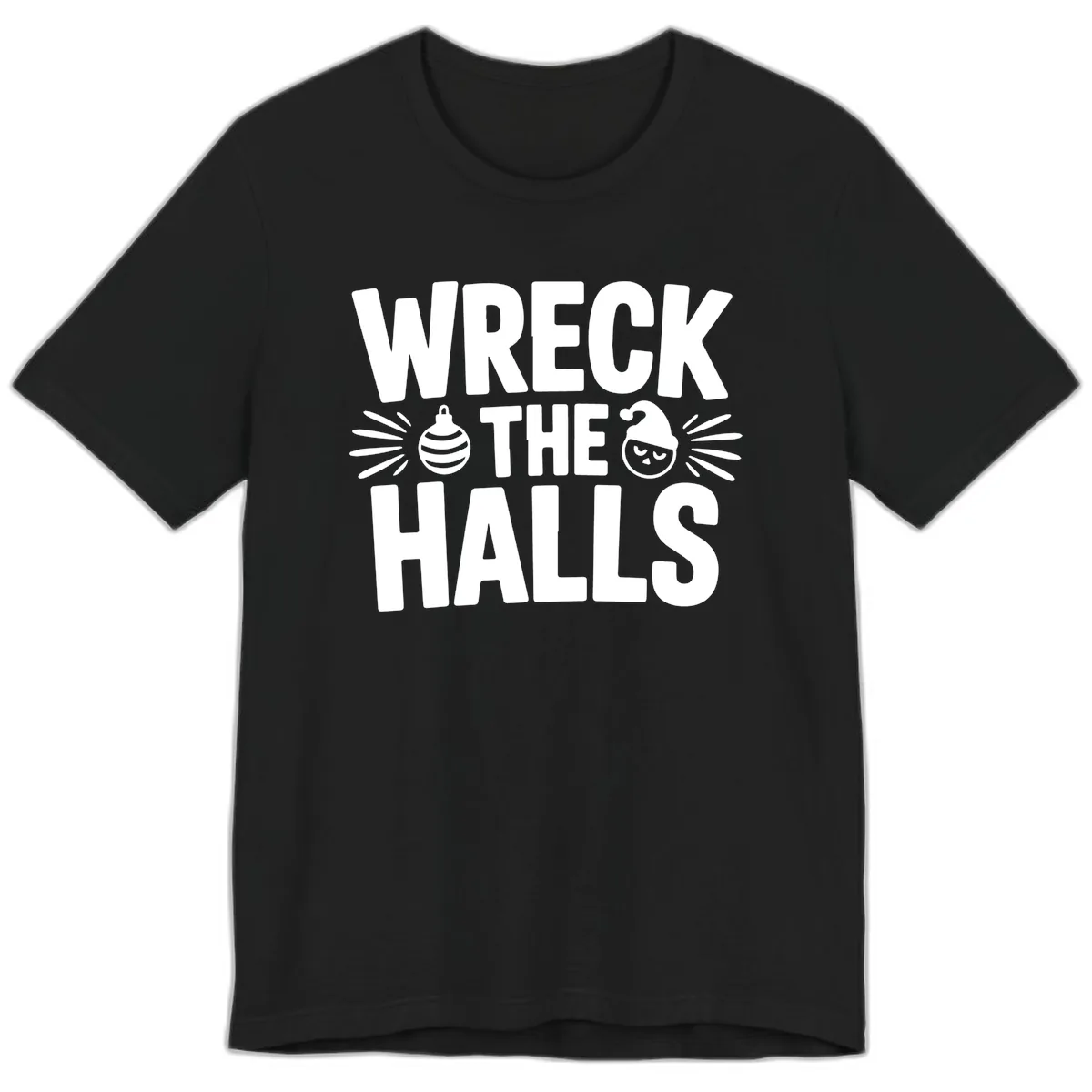 Wreck The Halls Christmas Phrase Design Premium T-Shirt in Black