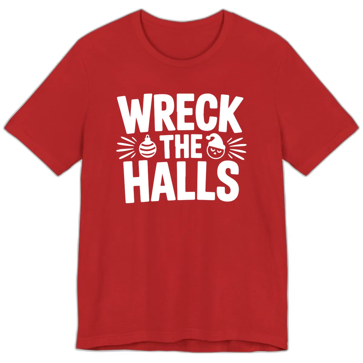 Wreck The Halls Christmas Phrase Design Premium T-Shirt in Red