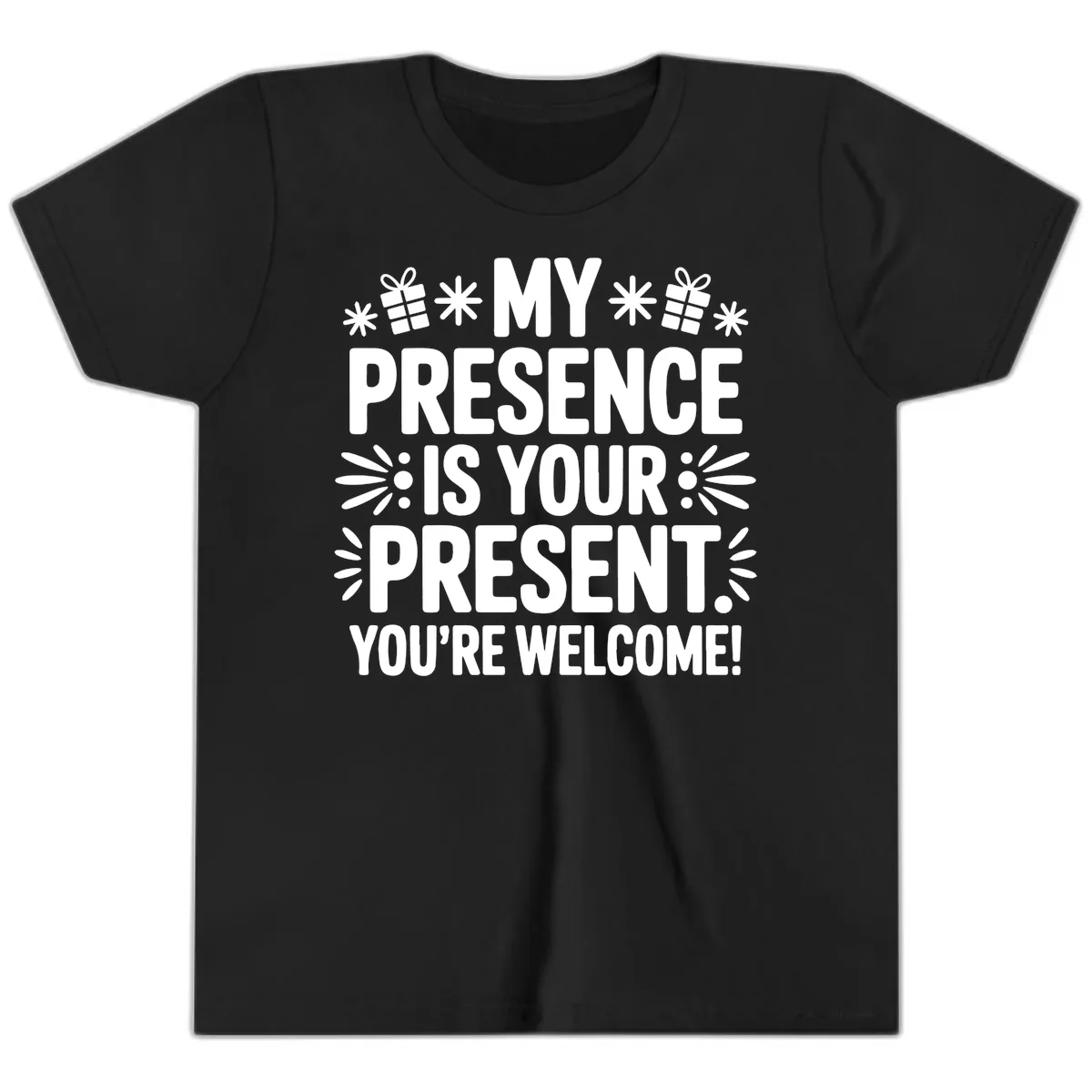 My Presence Is Your Present Typography Youth T-Shirt in Black