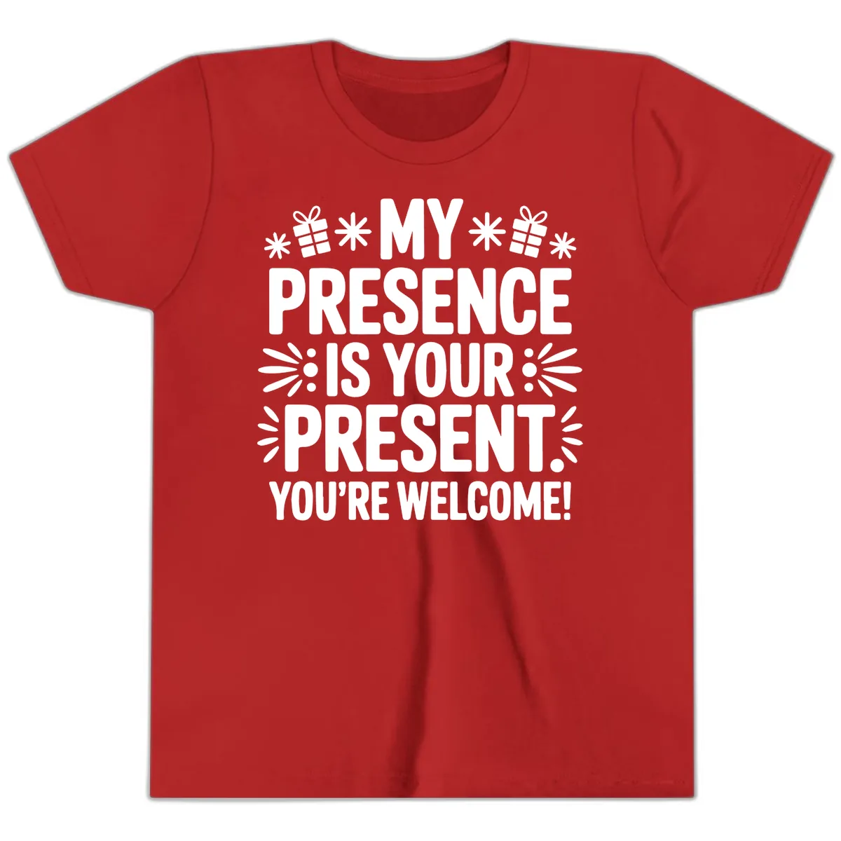My Presence Is Your Present Typography Youth T-Shirt in Red