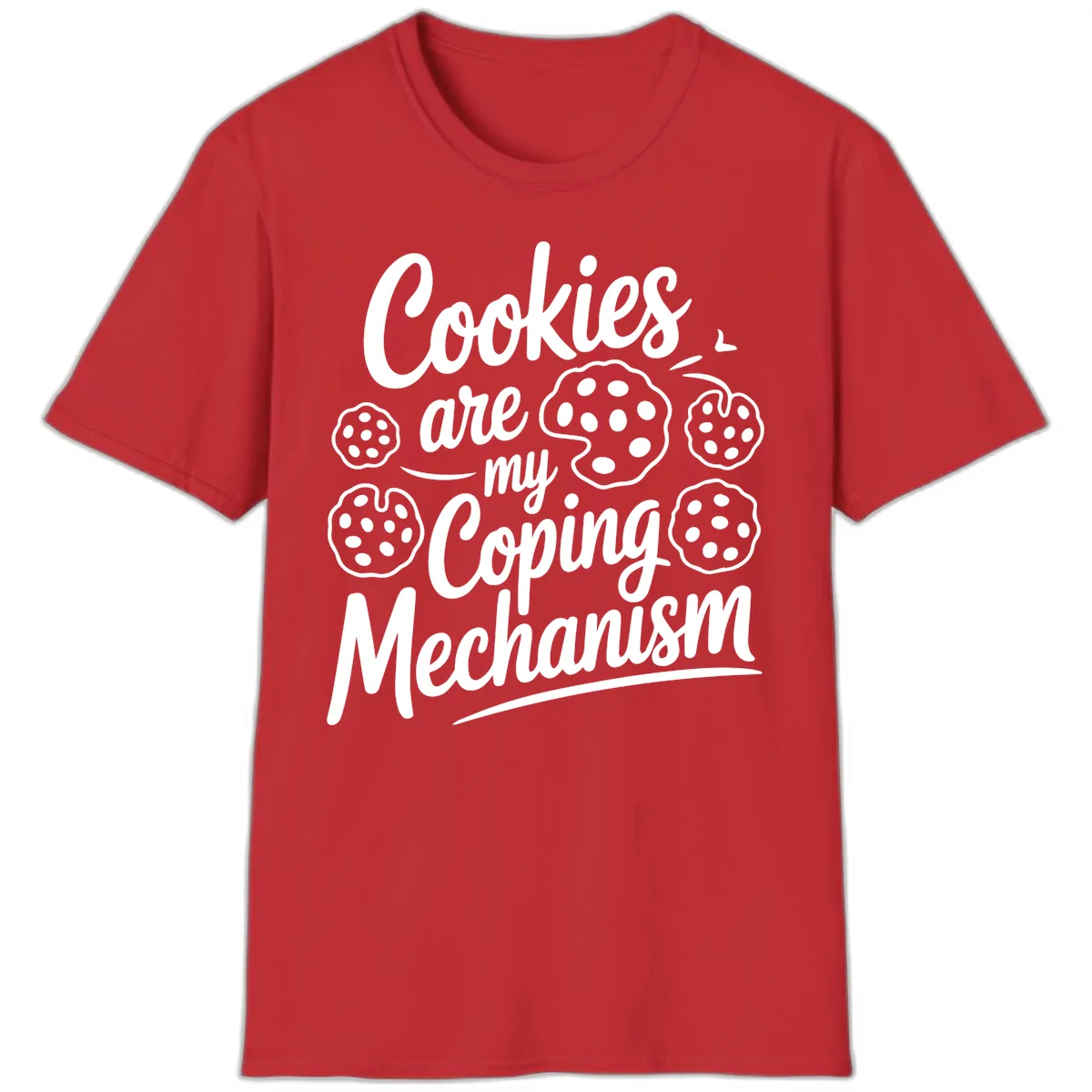 Cookies Are My Coping Mechanism Typography T-Shirt in Red