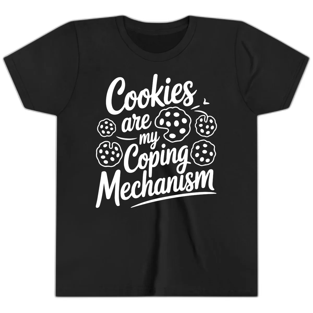 Cookies Are My Coping Mechanism Typography Youth T-Shirt in Black