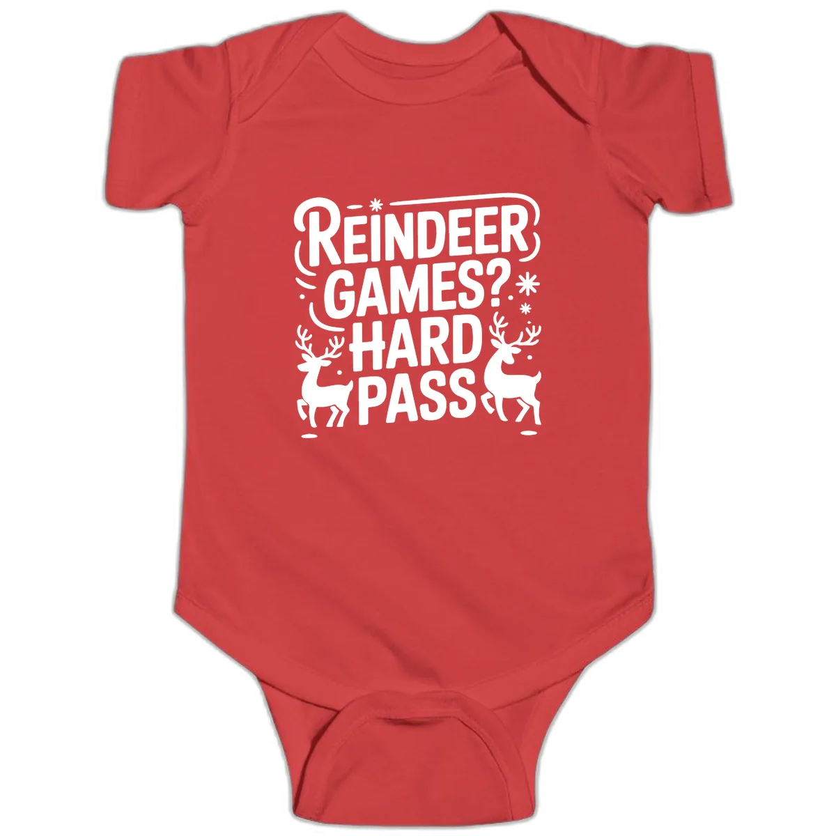 Reindeer Games Hard Pass Christmas Baby Onesie in Red
