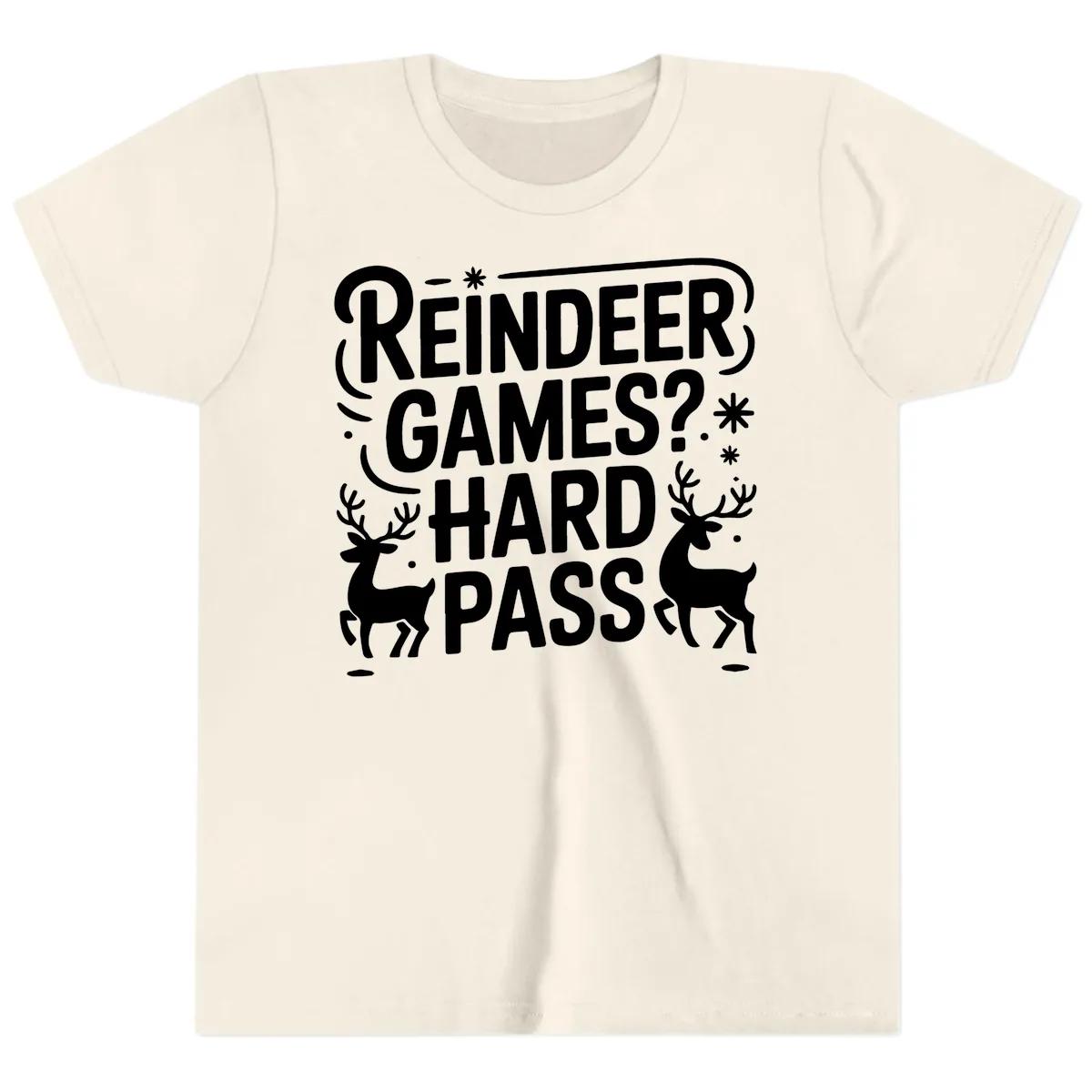 Reindeer Games Hard Pass Christmas Youth T-Shirt in Natural