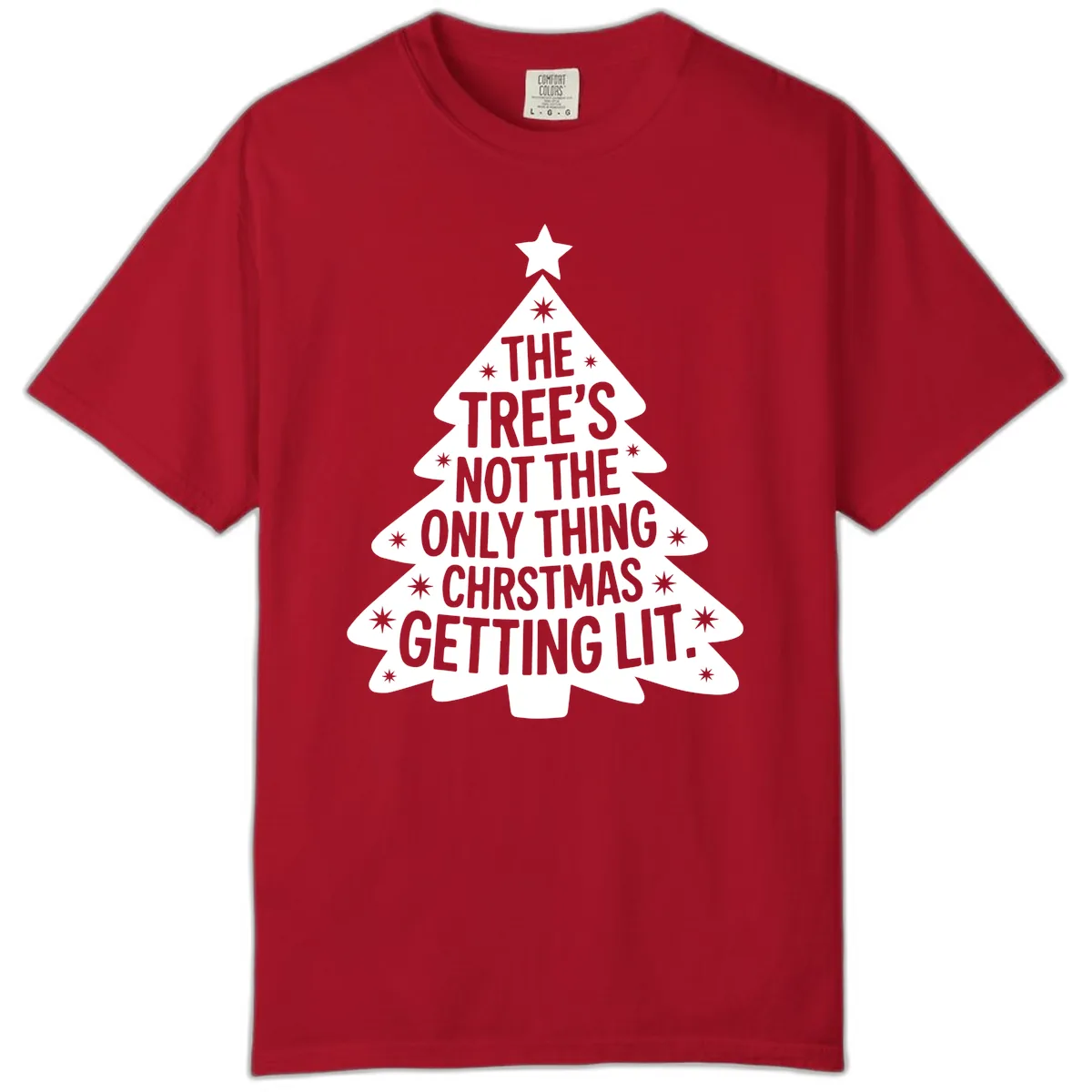 Christmas Tree Getting Lit Typography Comfort Color in Red