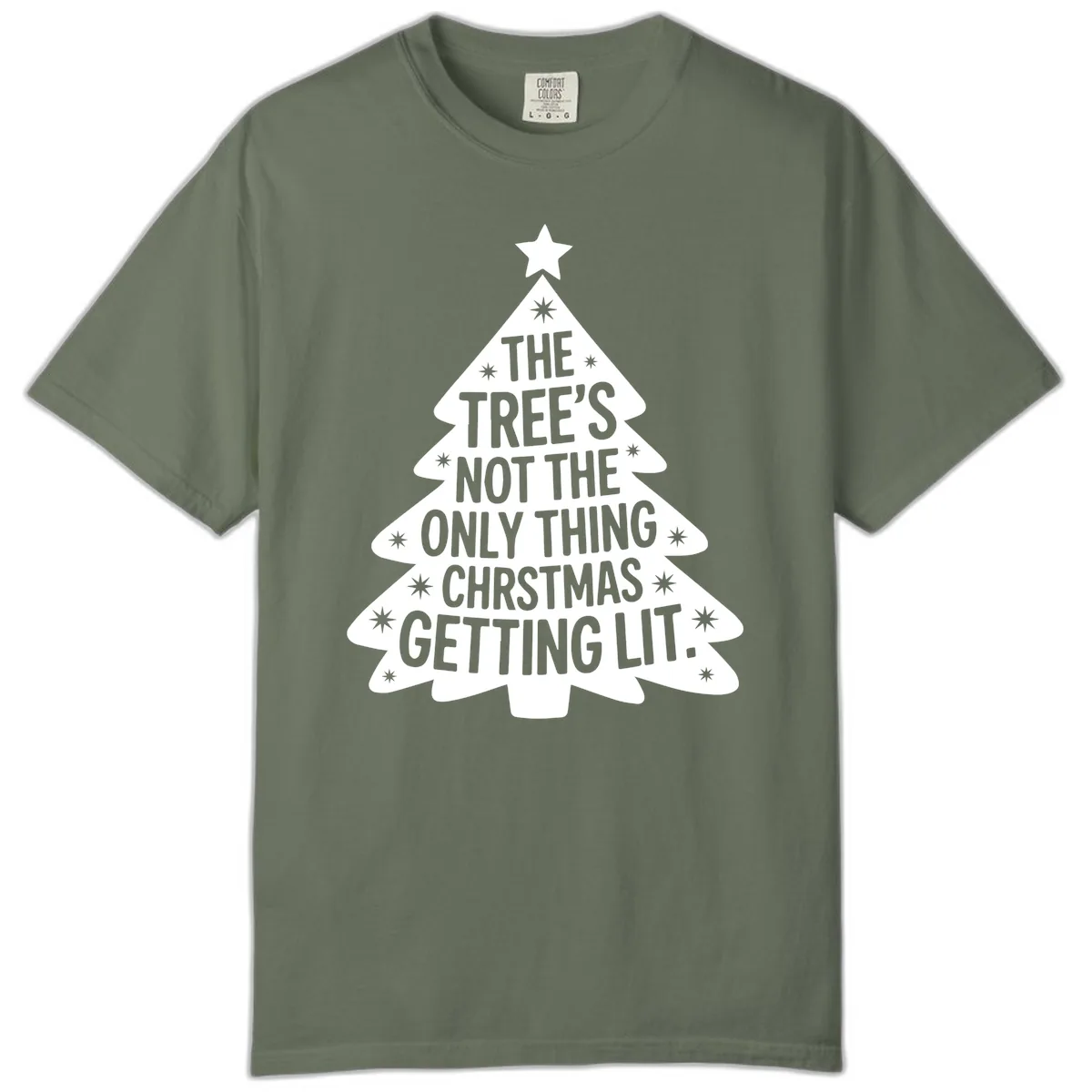 Christmas Tree Getting Lit Typography Comfort Color in Moss