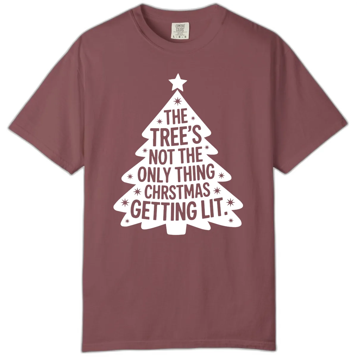 Christmas Tree Getting Lit Typography Comfort Color in Brick