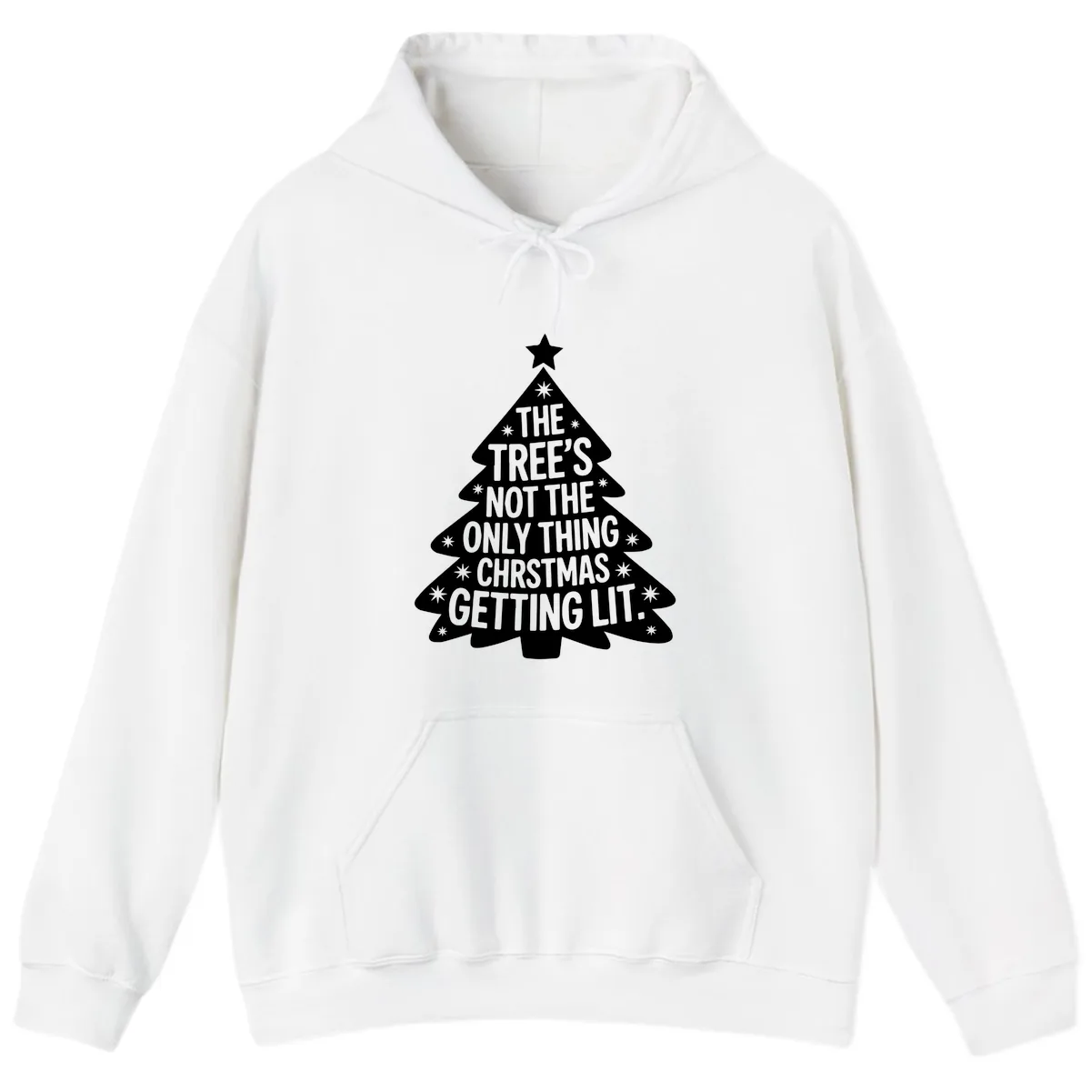 Christmas Tree Getting Lit Typography Hoodie in White