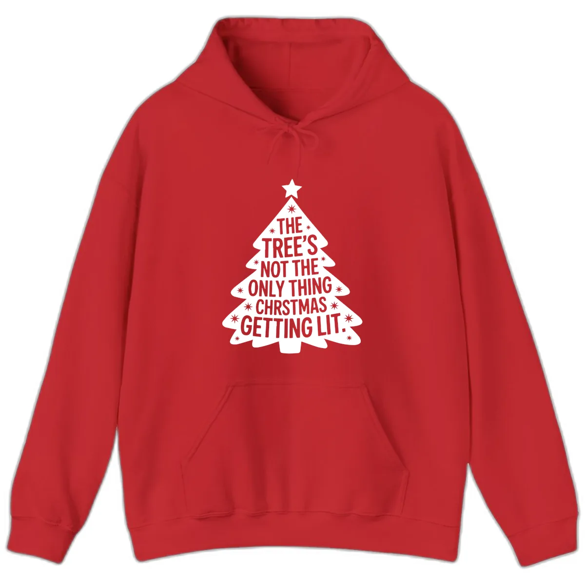Christmas Tree Getting Lit Typography Hoodie in Red