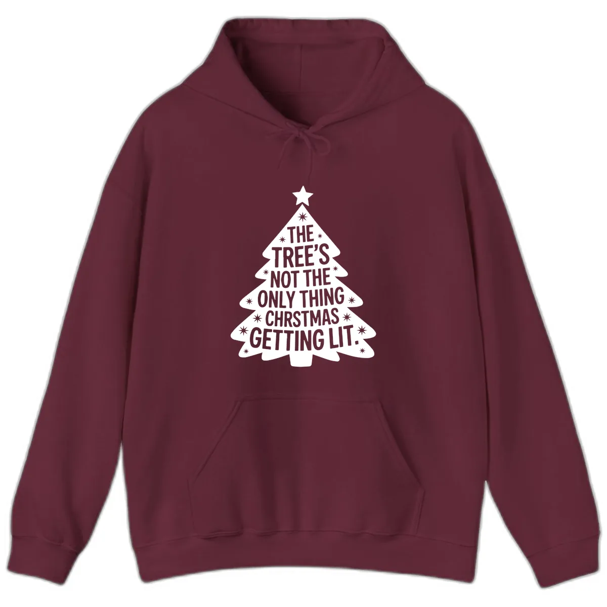Christmas Tree Getting Lit Typography Hoodie in Maroon