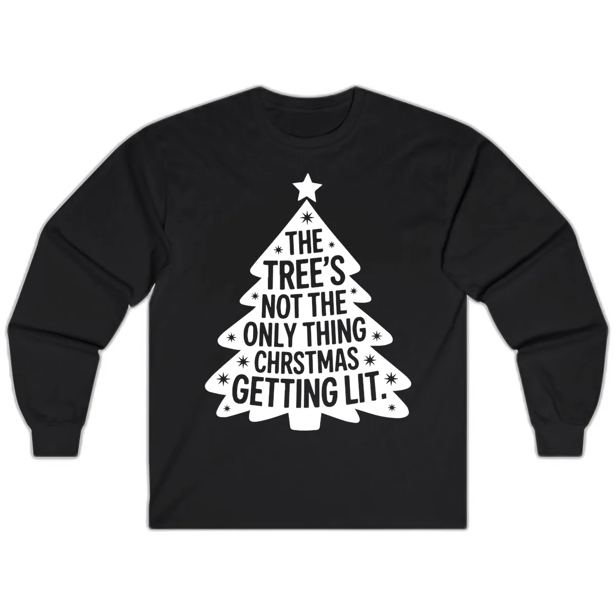 Christmas Tree Getting Lit Typography Long Sleeve in Black