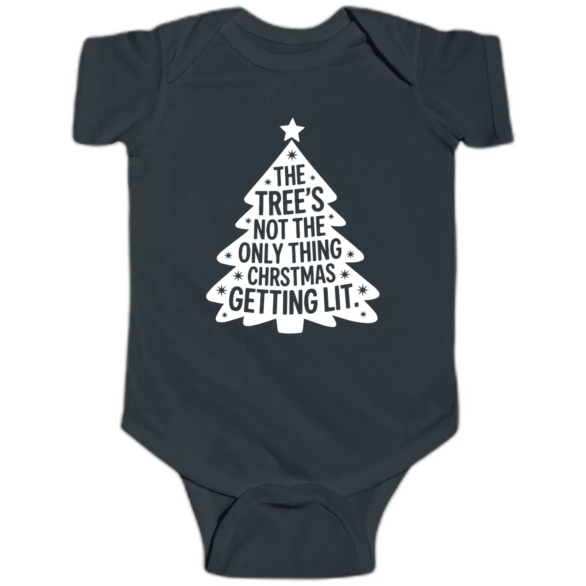 Christmas Tree Getting Lit Typography Baby Onesie in Black