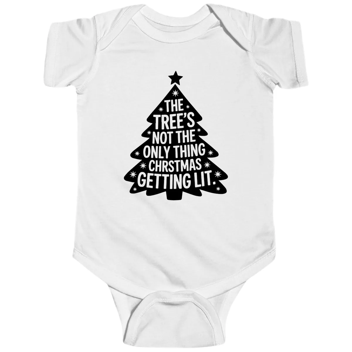 Christmas Tree Getting Lit Typography Baby Onesie in White