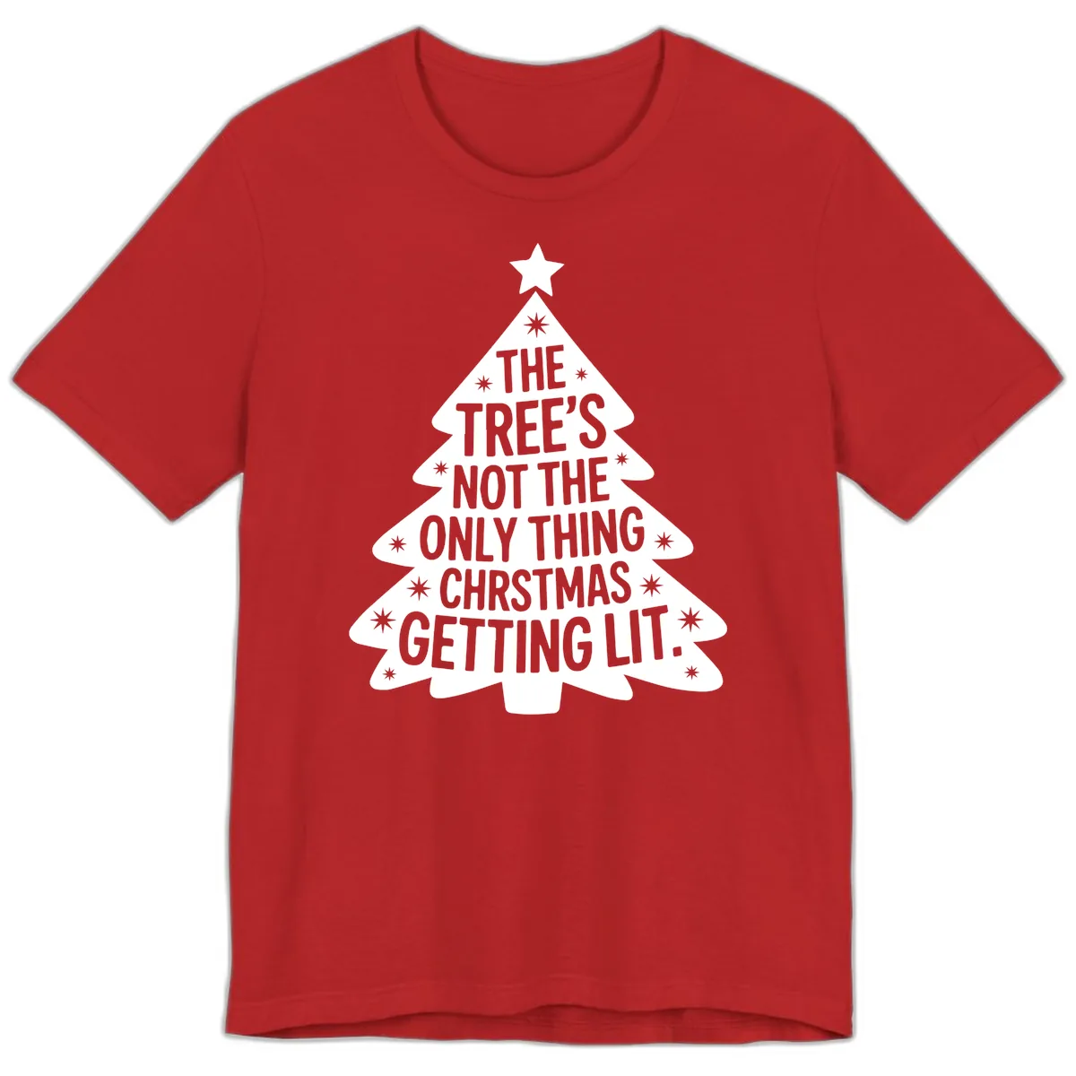 Christmas Tree Getting Lit Typography Premium T-Shirt in Red