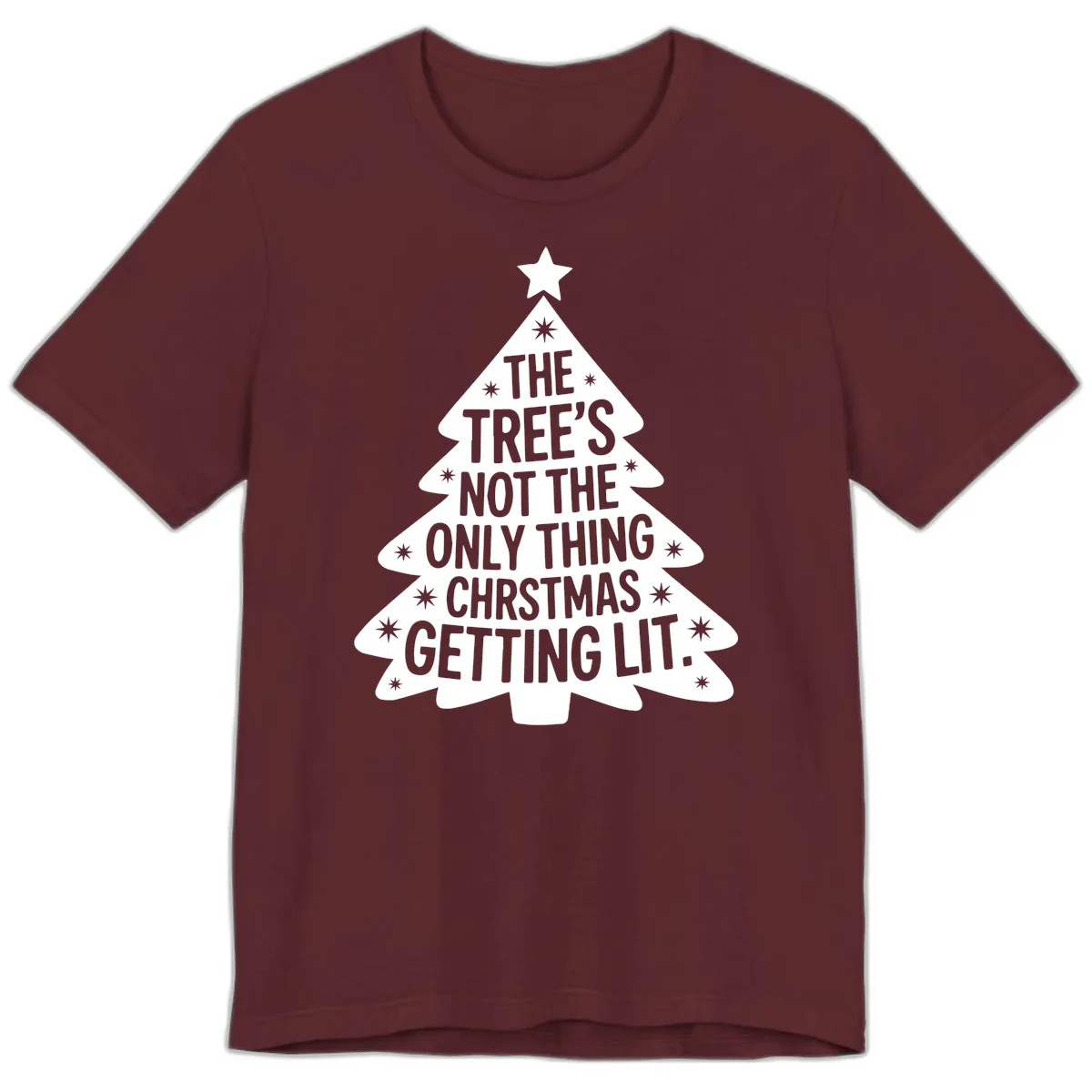 Christmas Tree Getting Lit Typography Premium T-Shirt in Maroon