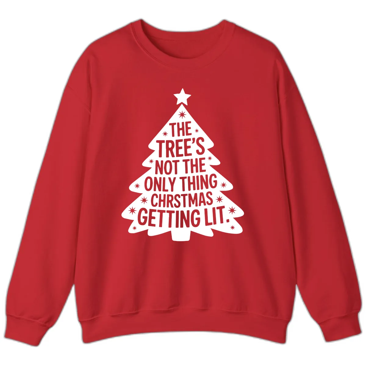 Christmas Tree Getting Lit Typography Sweatshirt in Red